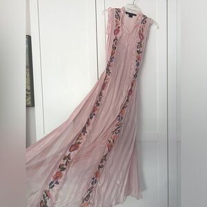 FRENCH CONNECTION Pink Silk Embroidered Dress With Lace-Trimmed Slip Size 0